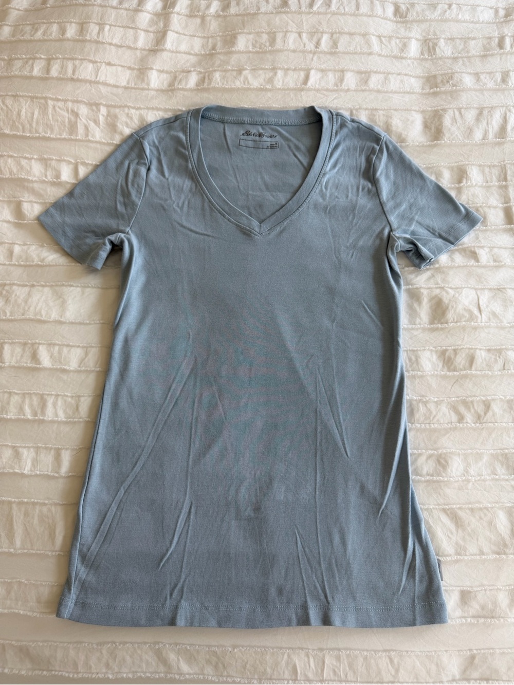 Eddie Bauer Women's Pale Blue V-Neck Short Sleeve Tee